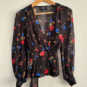 The Kooples Black Floral Silk Women's Top